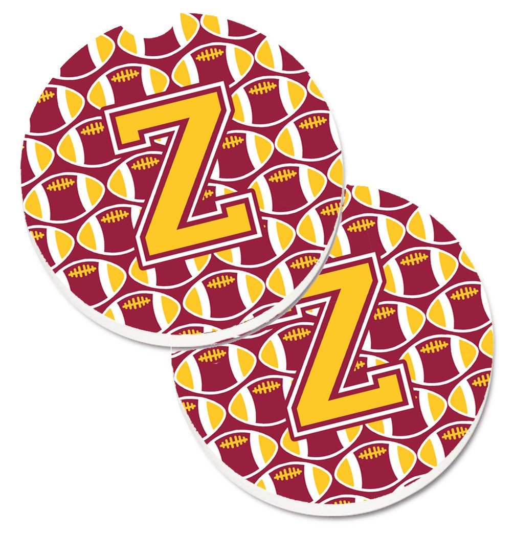 Letter Z Football Maroon and Gold Set of 2 Cup Holder Car Coasters CJ1081-ZCARC by Caroline's Treasures