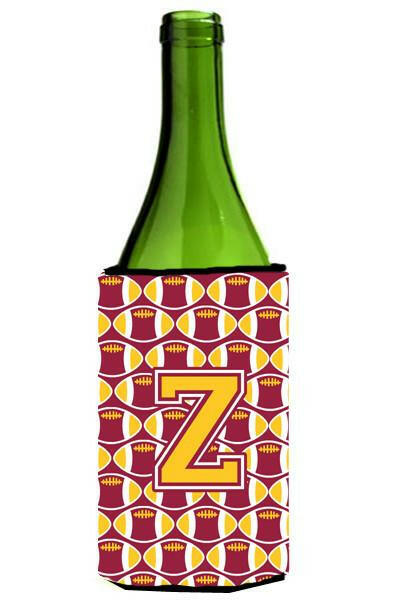 Letter Z Football Maroon and Gold Wine Bottle Beverage Insulator Hugger CJ1081-ZLITERK by Caroline&#39;s Treasures
