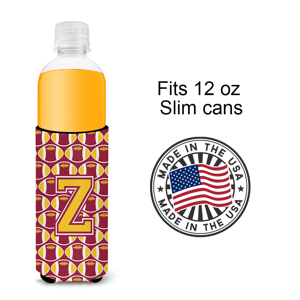 Letter Z Football Maroon and Gold Ultra Beverage Insulators for slim cans CJ1081-ZMUK