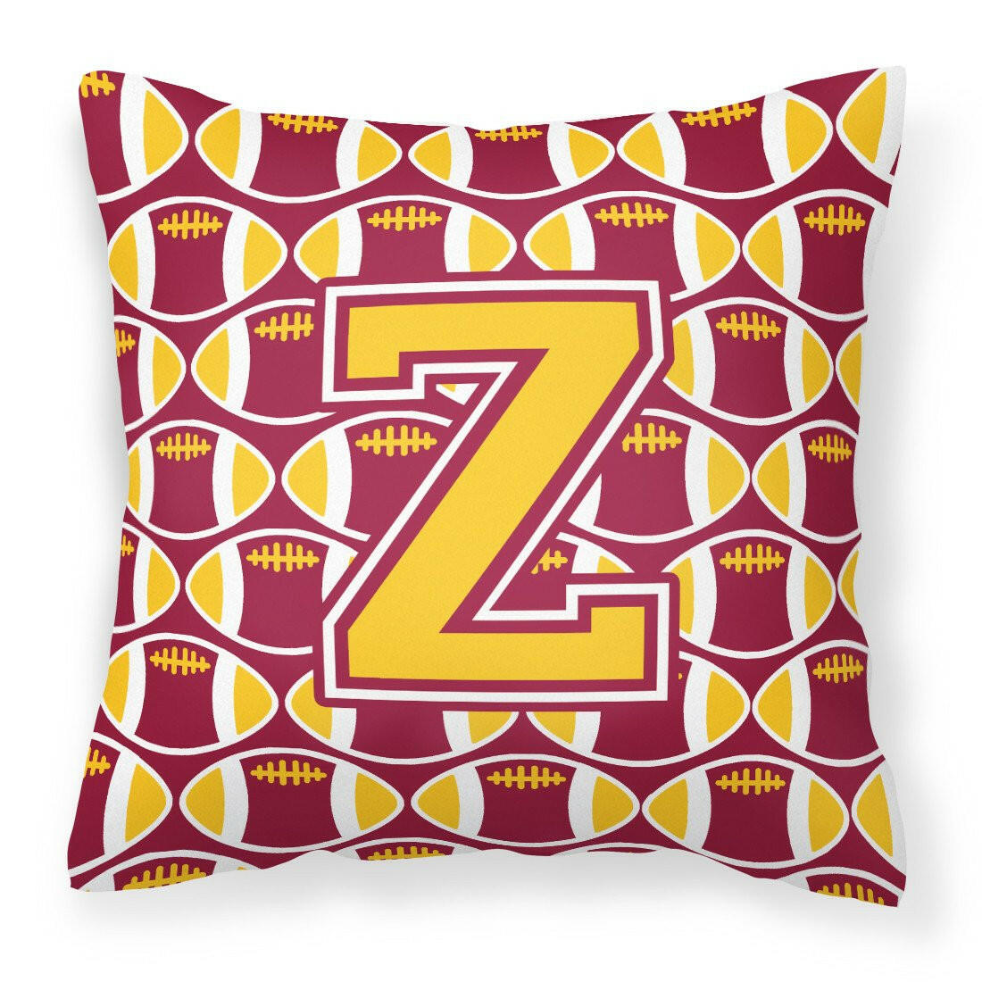 Letter Z Football Maroon and Gold Fabric Decorative Pillow CJ1081-ZPW1414 by Caroline&#39;s Treasures