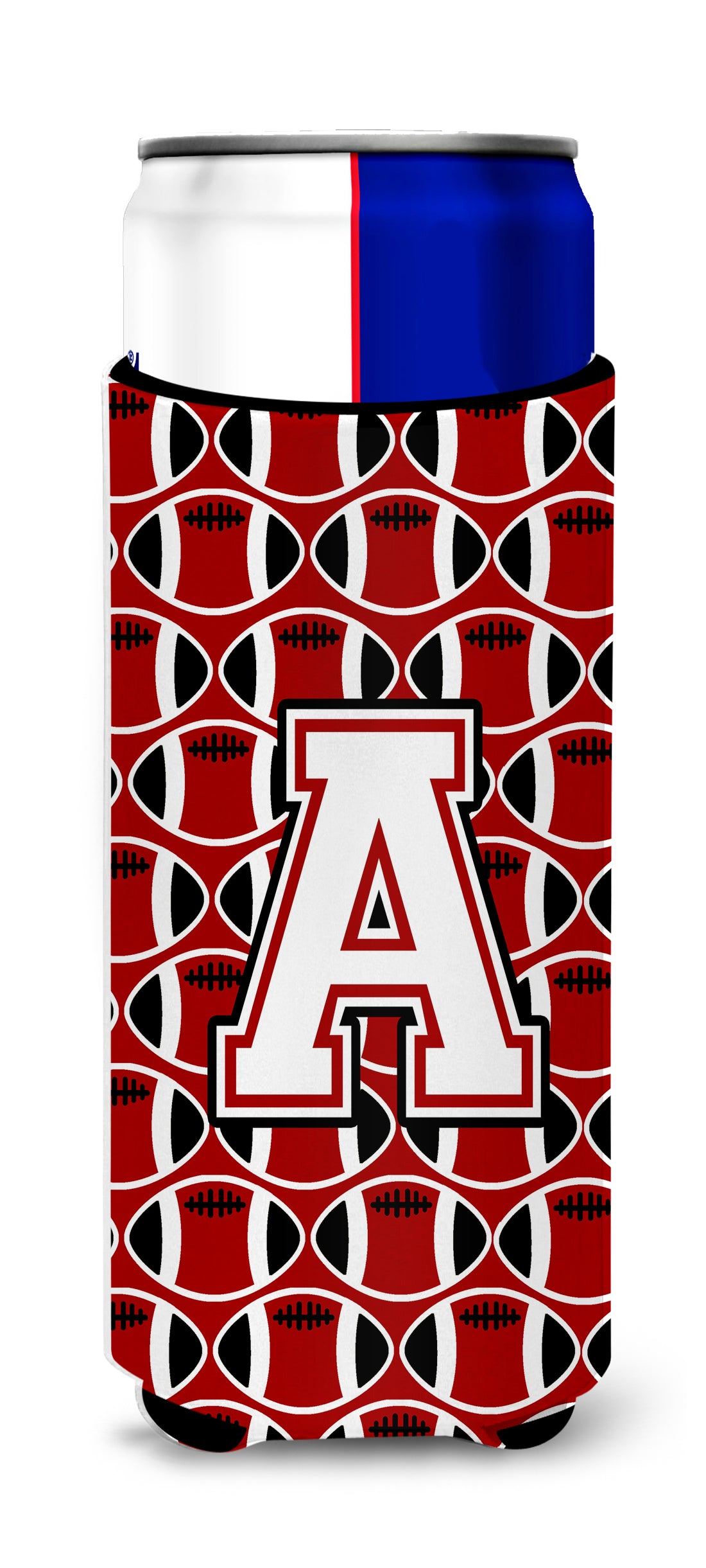 Letter A Football Cardinal and White Ultra Beverage Insulators for slim cans CJ1082-AMUK