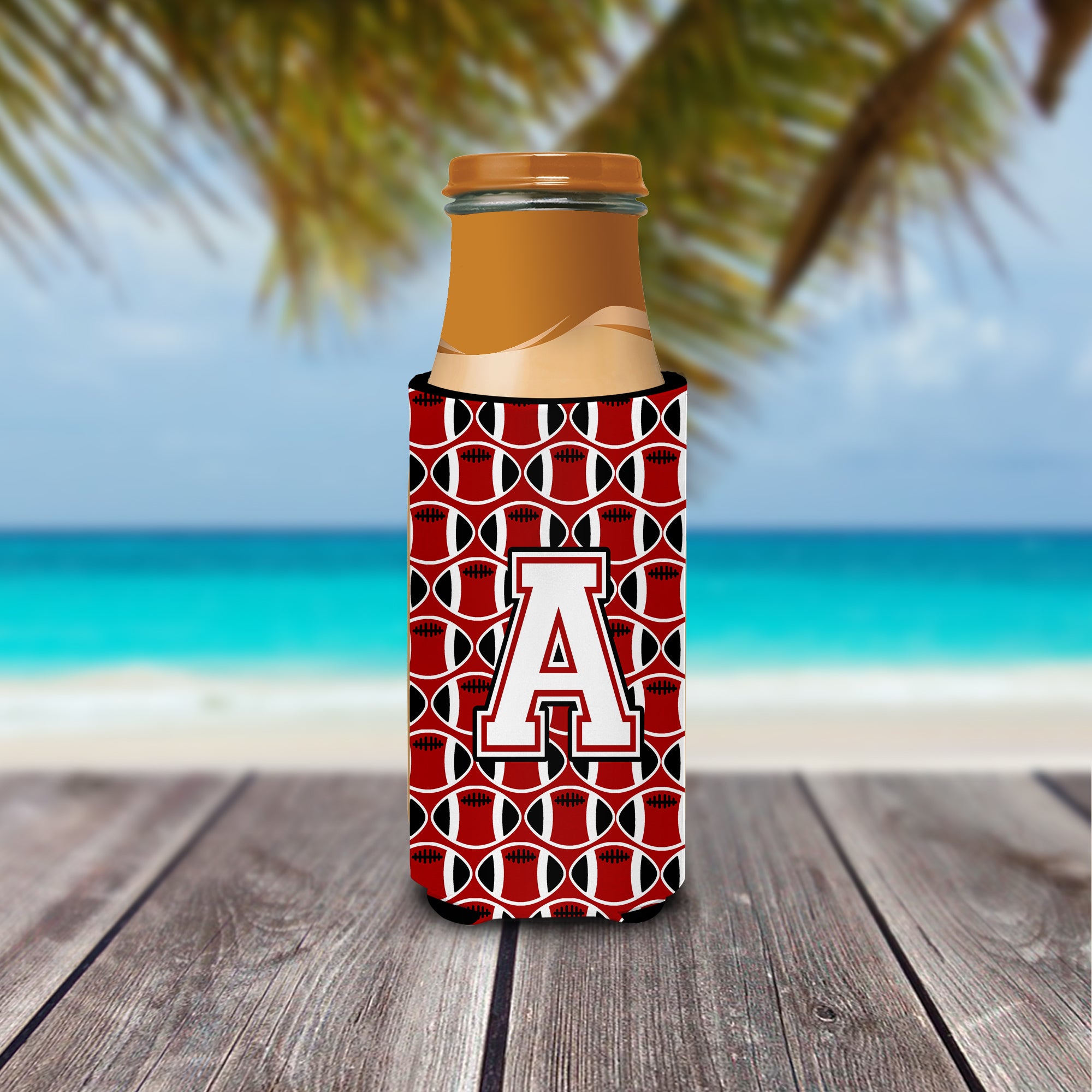 Letter A Football Cardinal and White Ultra Beverage Insulators for slim cans CJ1082-AMUK.