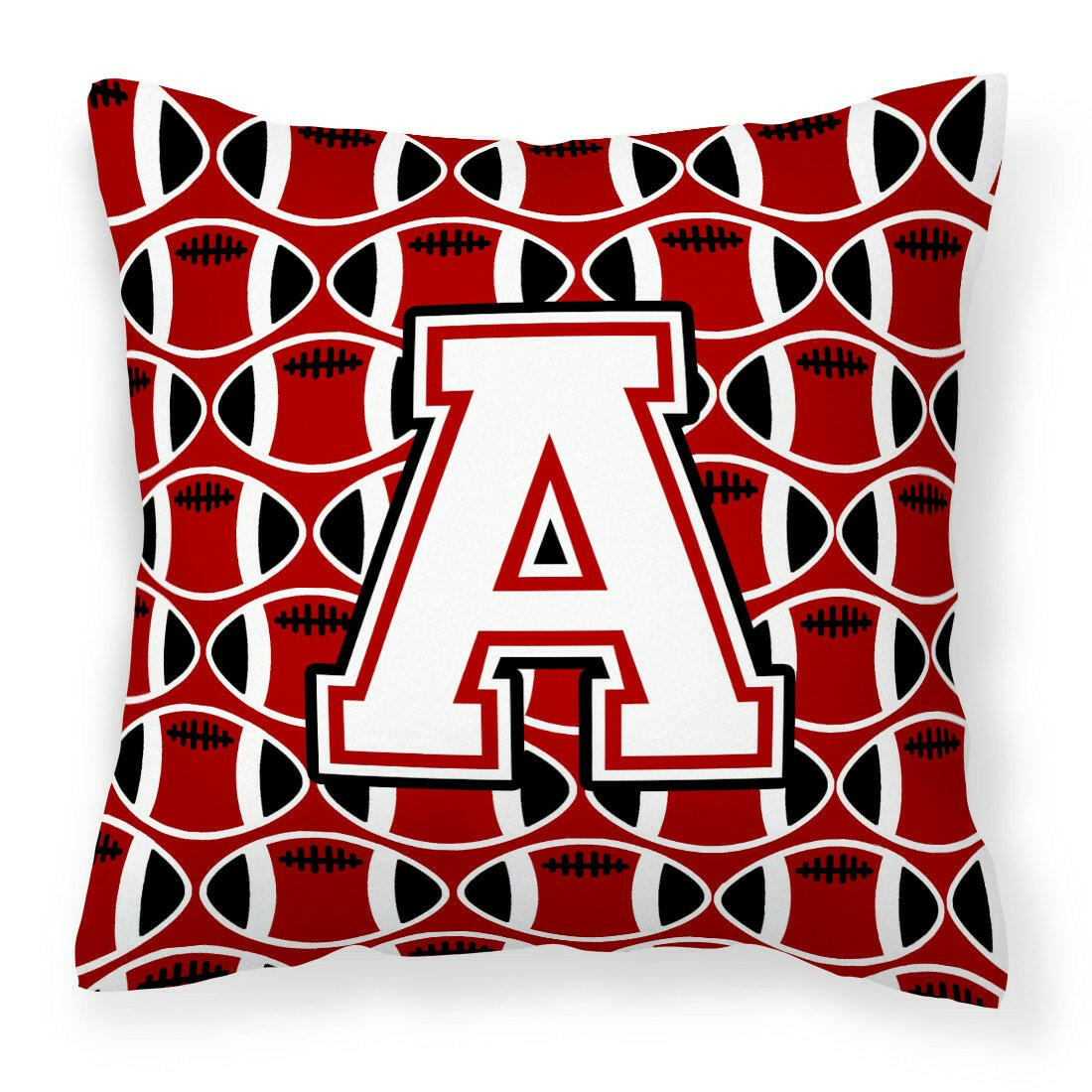 Letter A Football Cardinal and White Fabric Decorative Pillow CJ1082-APW1414 by Caroline&#39;s Treasures