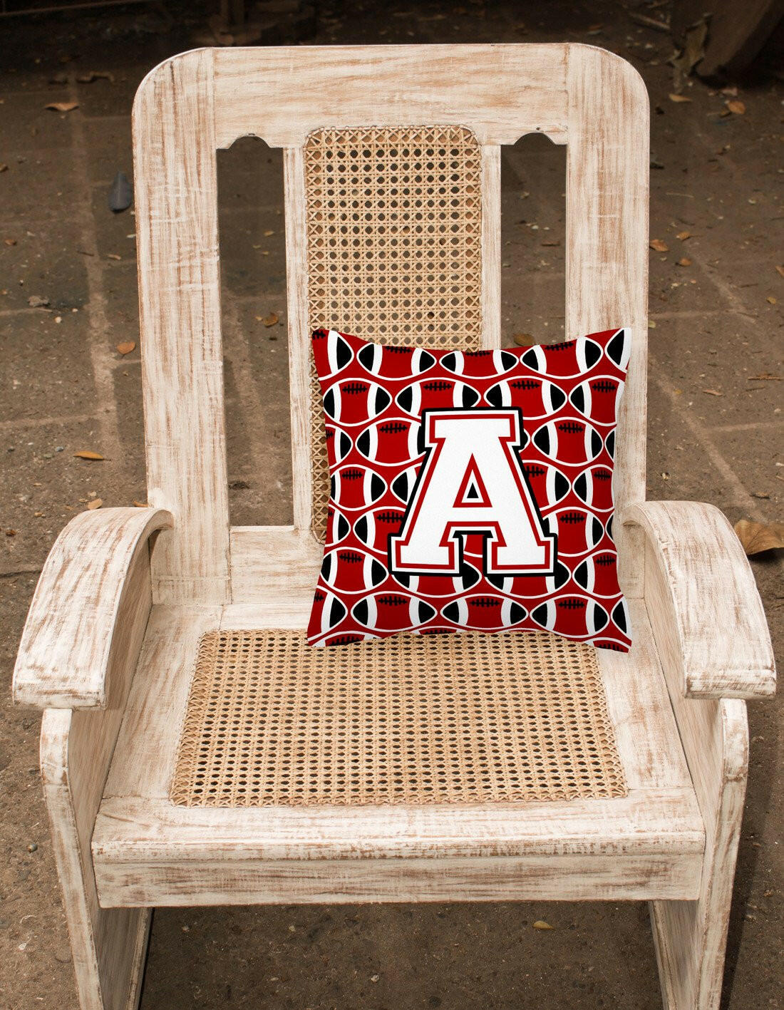 Letter A Football Cardinal and White Fabric Decorative Pillow CJ1082-APW1414 by Caroline's Treasures