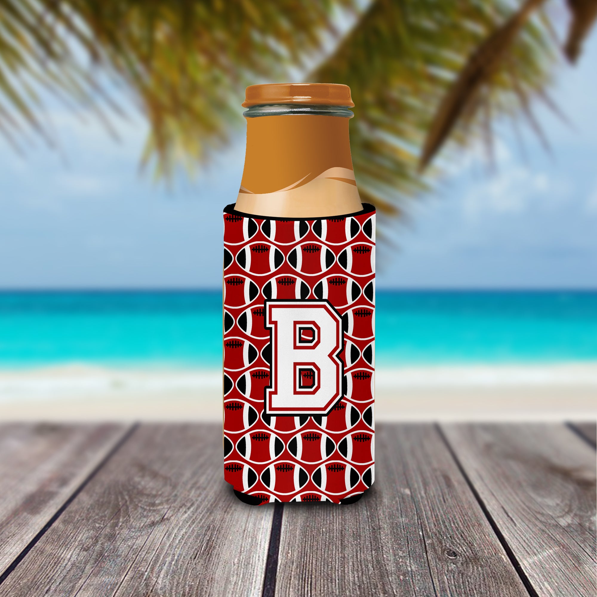 Letter B Football Cardinal and White Ultra Beverage Insulators for slim cans CJ1082-BMUK.