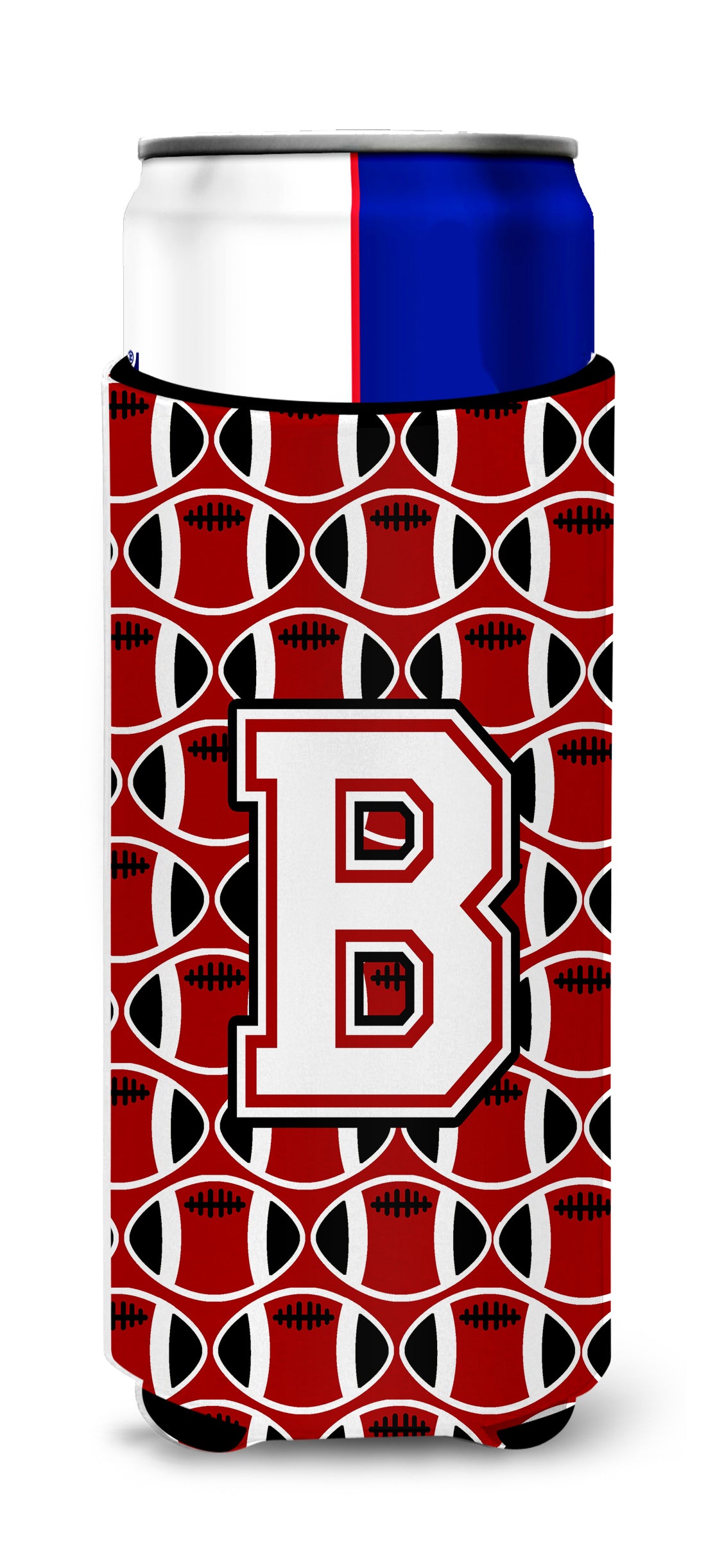 Letter B Football Cardinal and White Ultra Beverage Insulators for slim cans CJ1082-BMUK.