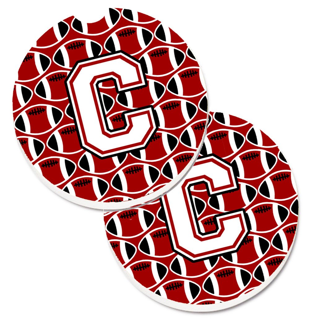 Letter C Football Cardinal and White Set of 2 Cup Holder Car Coasters CJ1082-CCARC by Caroline's Treasures