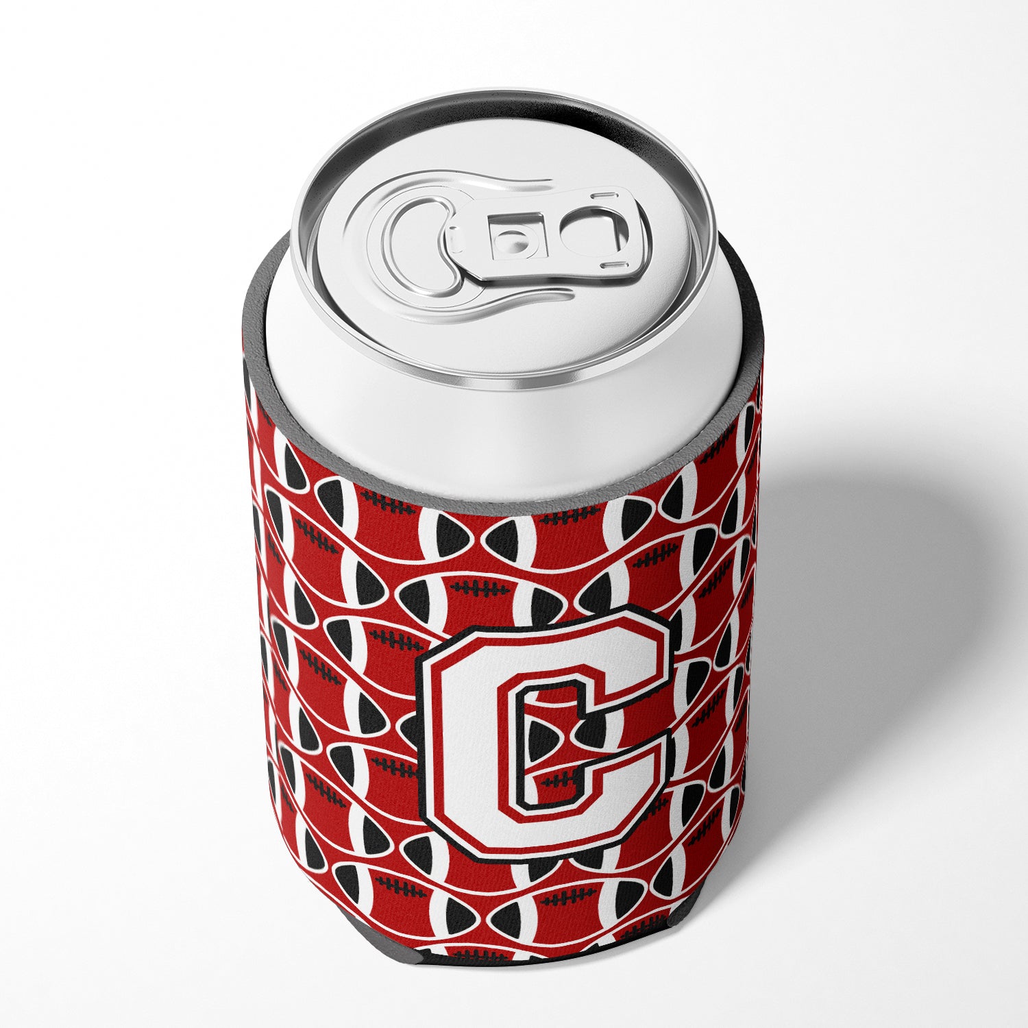 Letter C Football Cardinal and White Can or Bottle Hugger CJ1082-CCC.