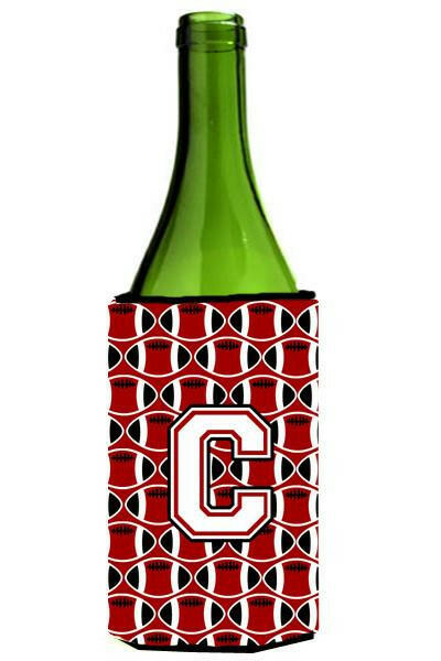 Letter C Football Cardinal and White Wine Bottle Beverage Insulator Hugger CJ1082-CLITERK by Caroline&#39;s Treasures