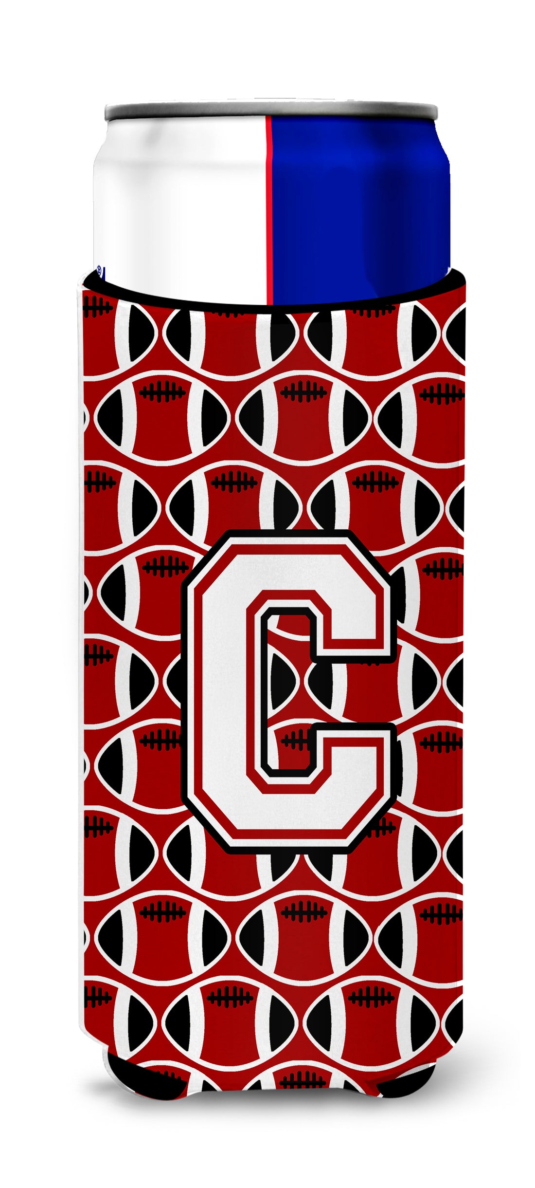 Letter C Football Cardinal and White Ultra Beverage Insulators for slim cans CJ1082-CMUK