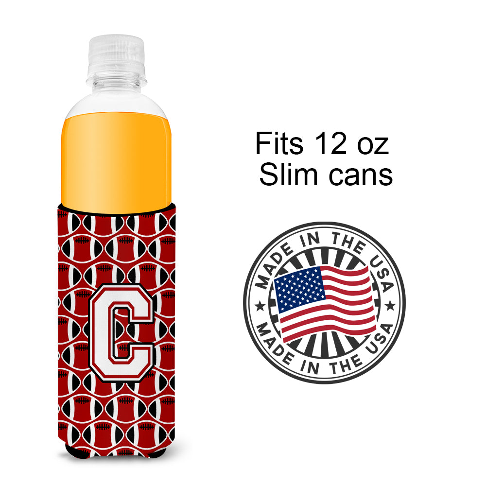 Letter C Football Cardinal and White Ultra Beverage Insulators for slim cans CJ1082-CMUK.