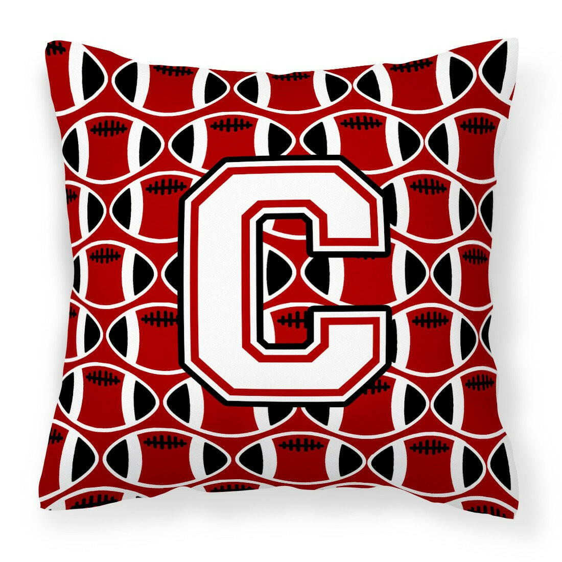 Letter C Football Cardinal and White Fabric Decorative Pillow CJ1082-CPW1414 by Caroline&#39;s Treasures
