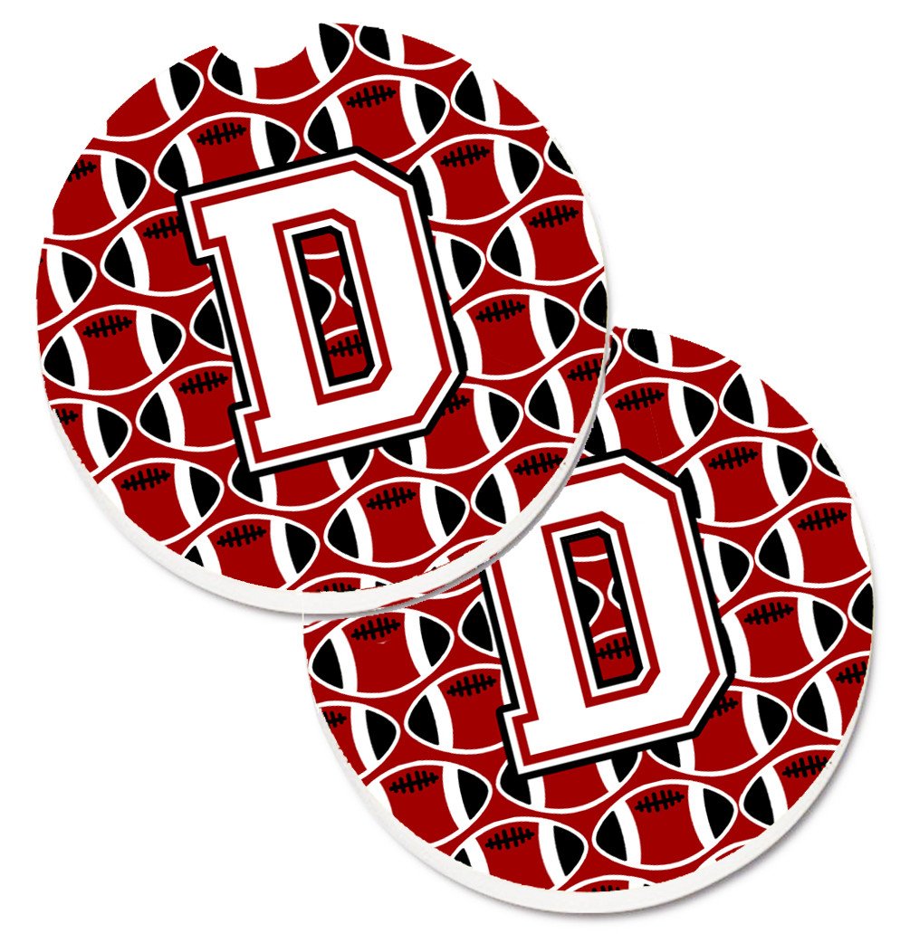 Letter D Football Cardinal and White Set of 2 Cup Holder Car Coasters CJ1082-DCARC by Caroline&#39;s Treasures