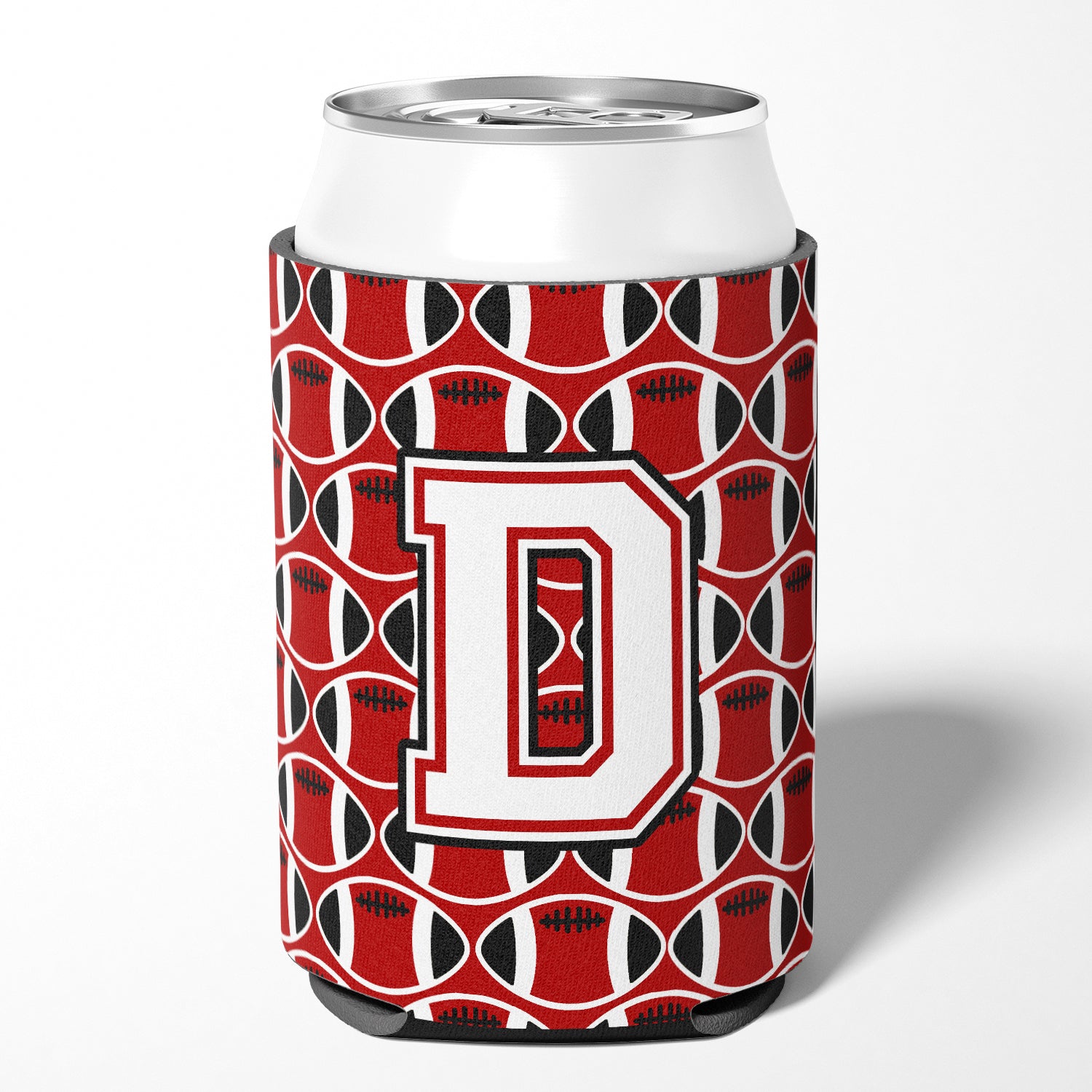 Letter D Football Cardinal and White Can or Bottle Hugger CJ1082-DCC.