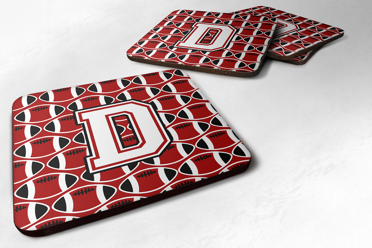 Letter D Football Cardinal and White Foam Coaster Set of 4 CJ1082-DFC - the-store.com