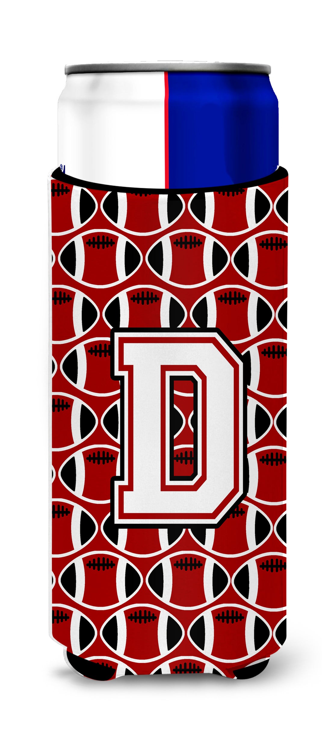 Letter D Football Cardinal and White Ultra Beverage Insulators for slim cans CJ1082-DMUK