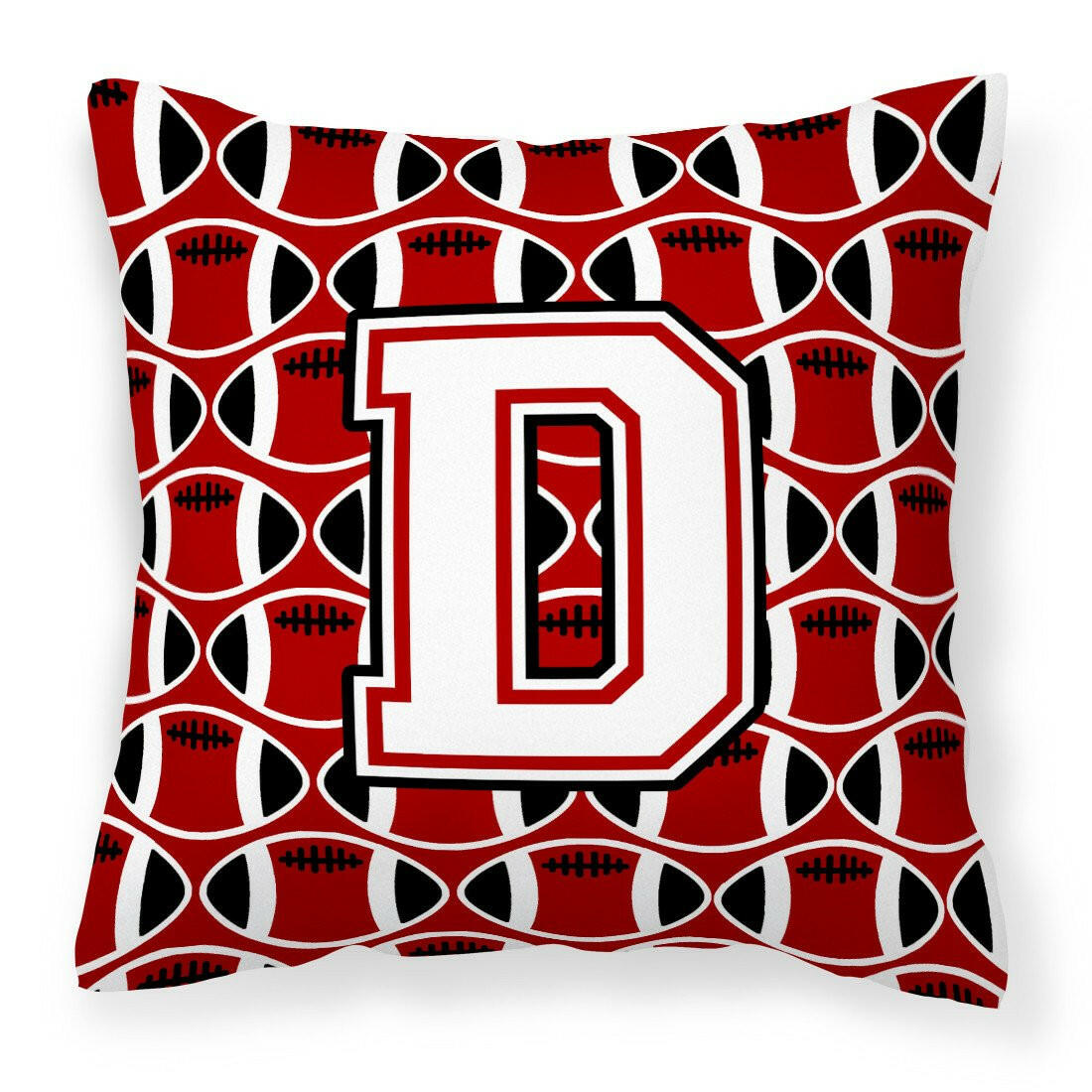 Letter D Football Cardinal and White Fabric Decorative Pillow CJ1082-DPW1414 by Caroline&#39;s Treasures