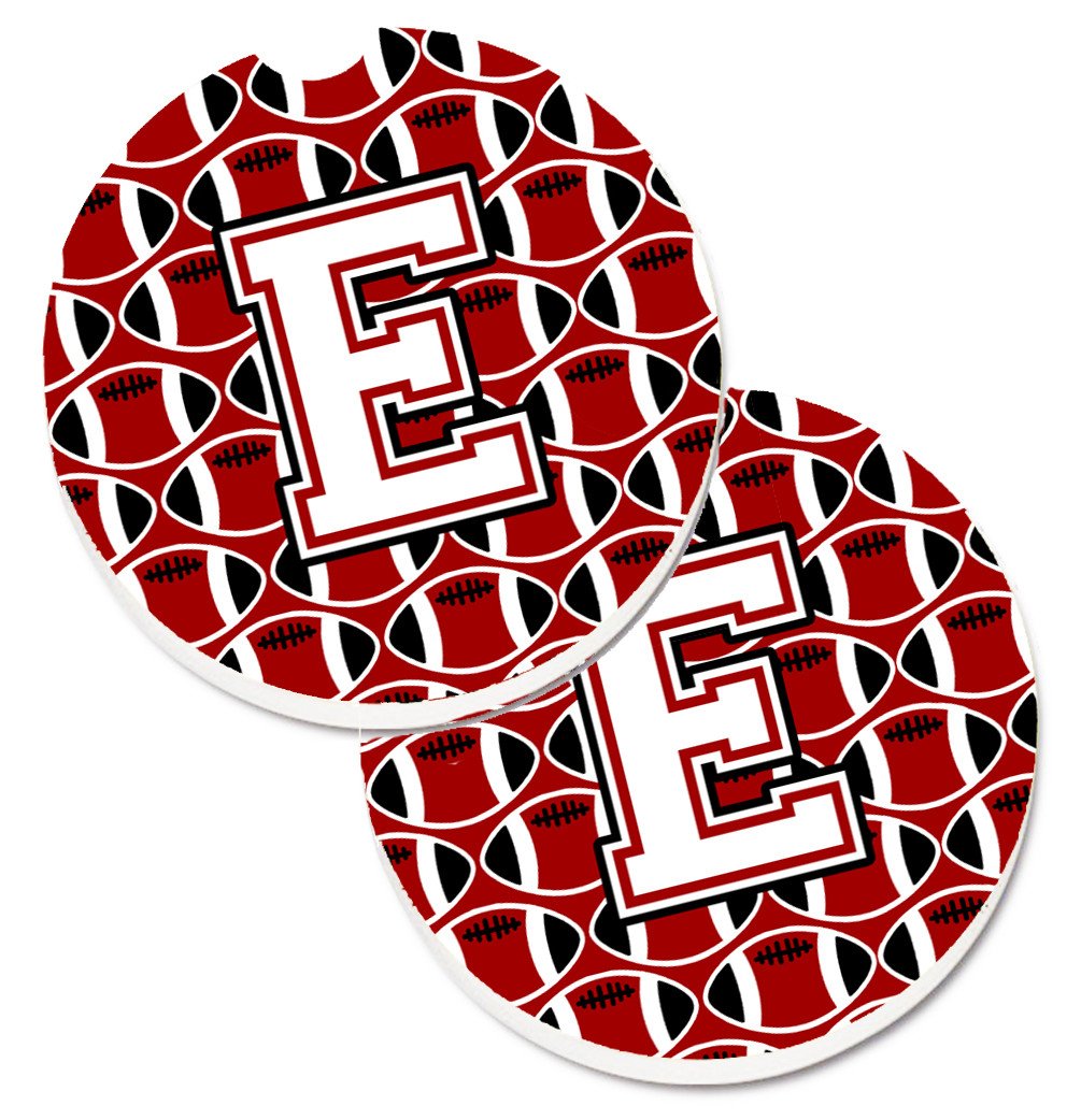 Letter E Football Cardinal and White Set of 2 Cup Holder Car Coasters CJ1082-ECARC by Caroline's Treasures