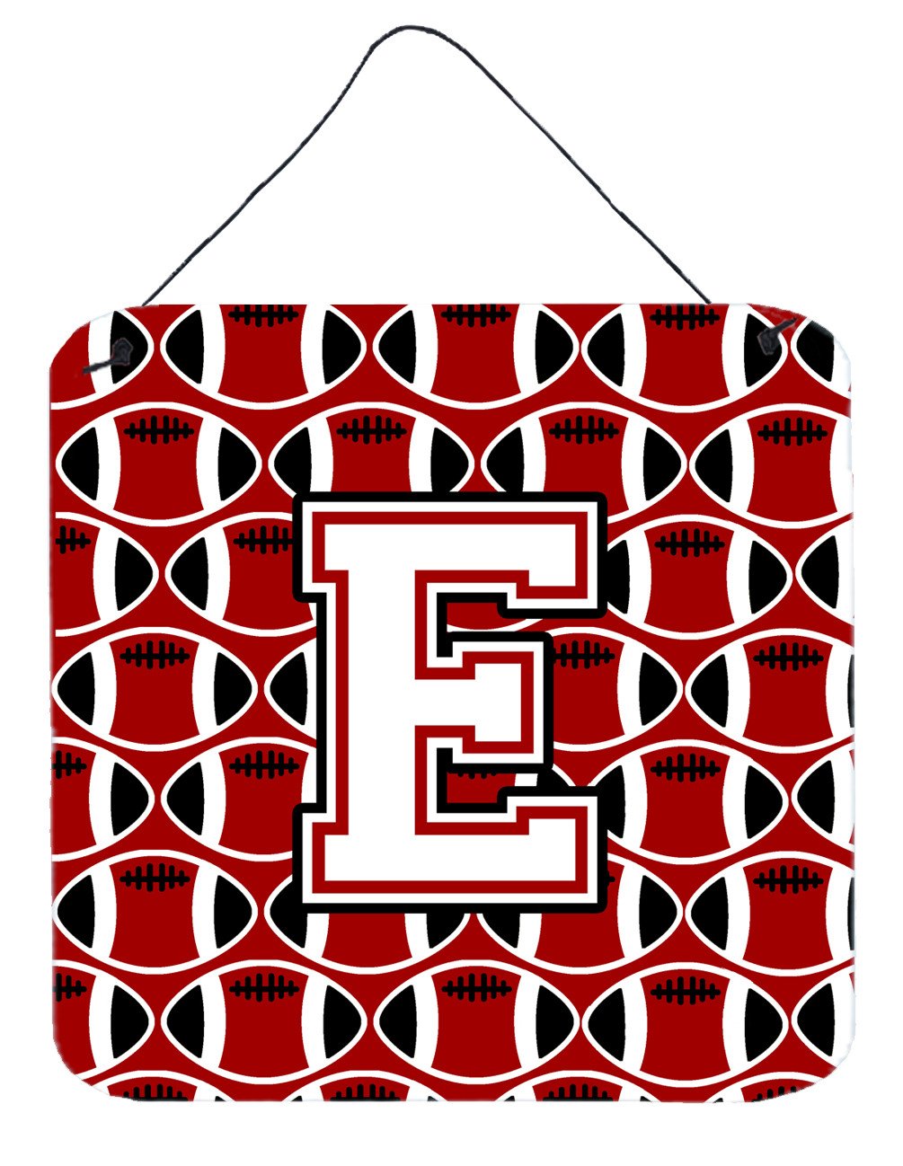 Letter E Football Cardinal and White Wall or Door Hanging Prints CJ1082-EDS66 by Caroline&#39;s Treasures