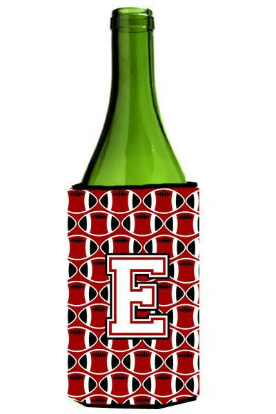 Letter E Football Cardinal and White Wine Bottle Beverage Insulator Hugger CJ1082-ELITERK by Caroline&#39;s Treasures