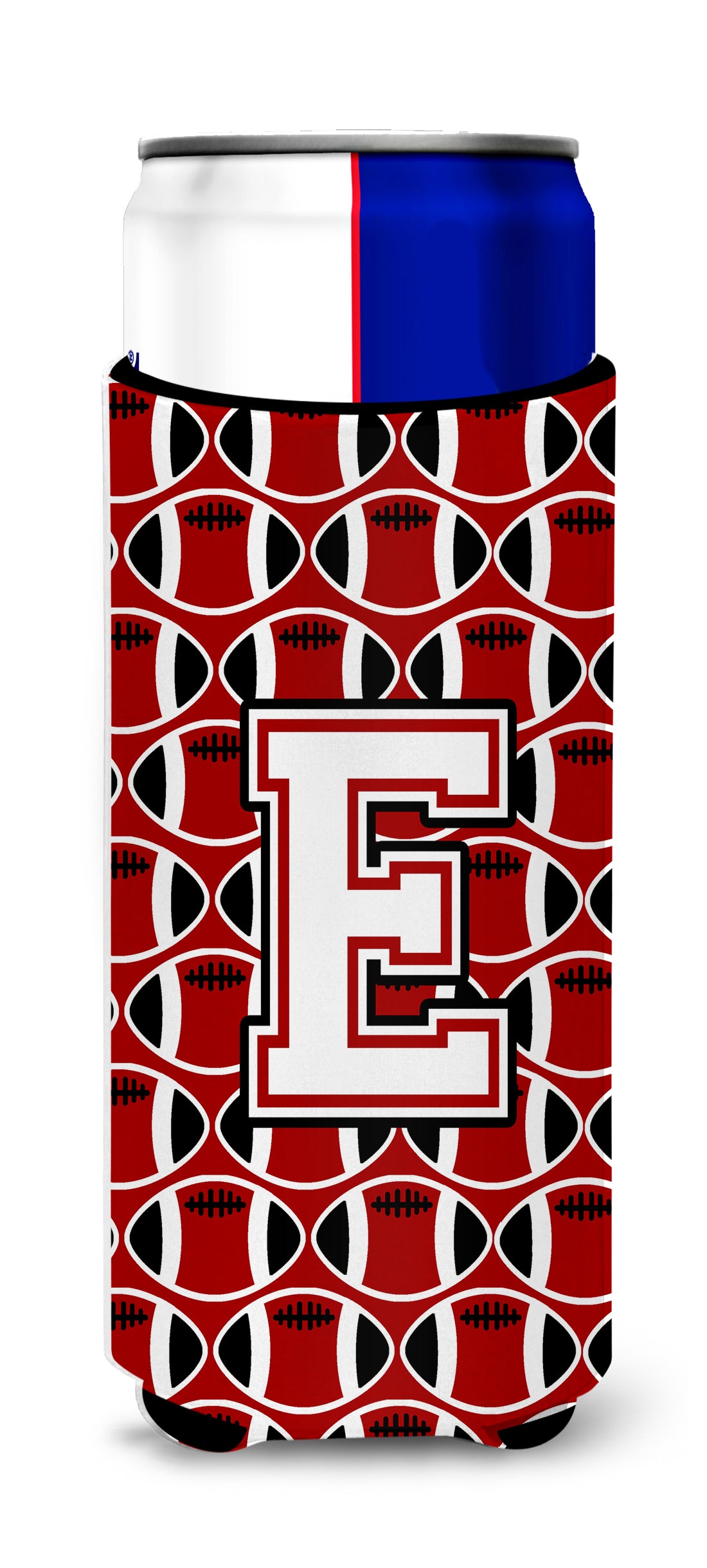 Letter E Football Cardinal and White Ultra Beverage Insulators for slim cans CJ1082-EMUK