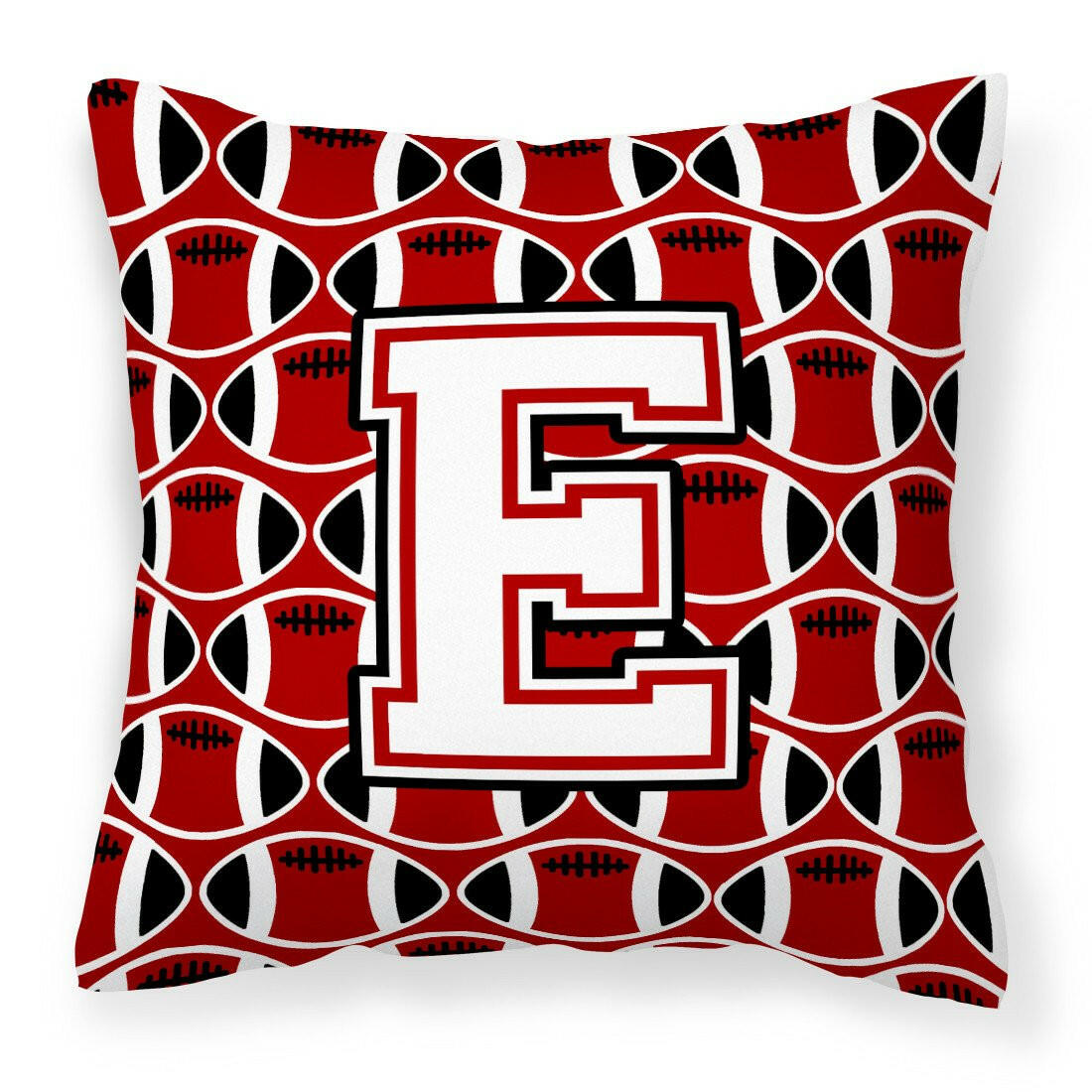 Letter E Football Cardinal and White Fabric Decorative Pillow CJ1082-EPW1414 by Caroline&#39;s Treasures