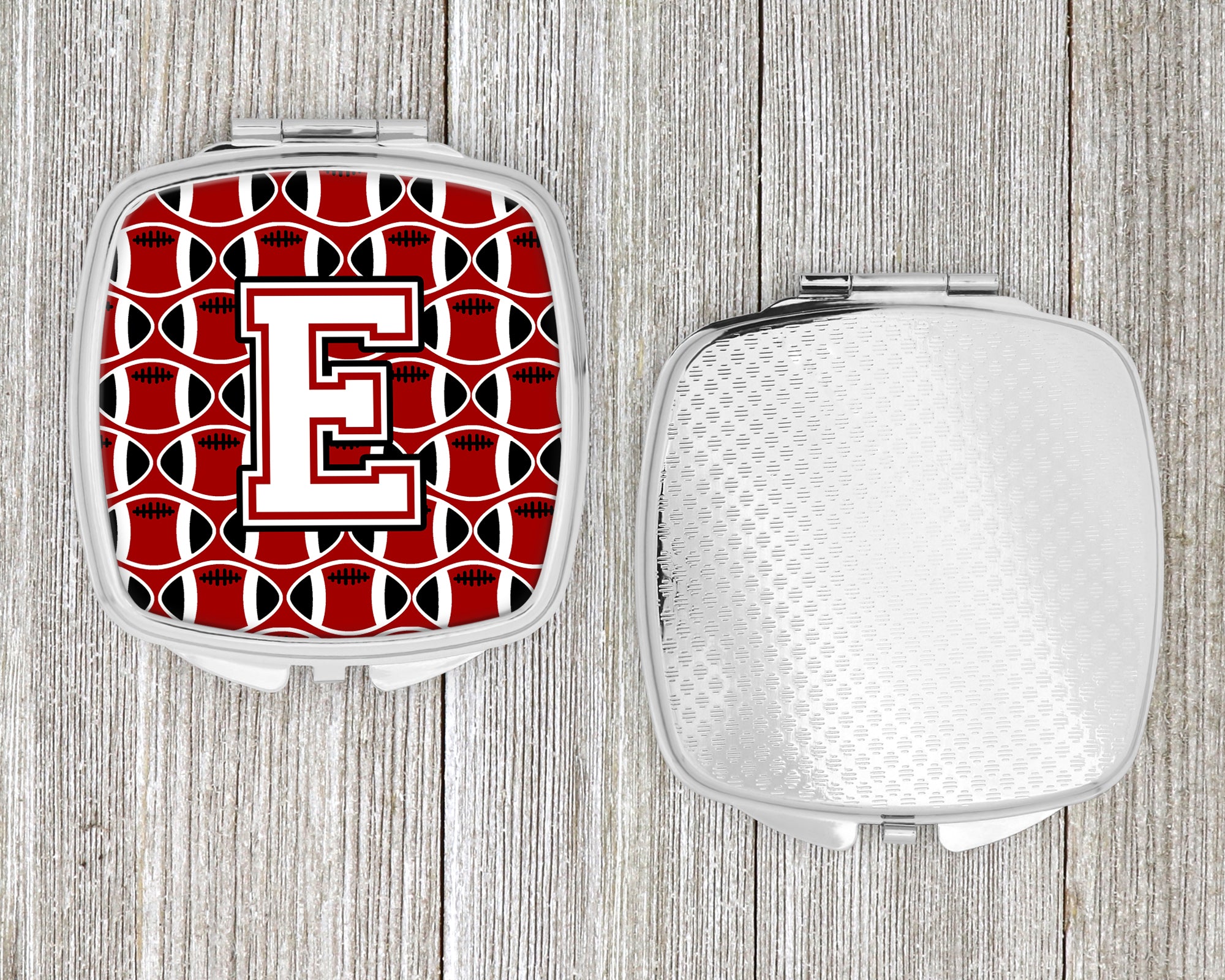 Letter E Football Cardinal and White Compact Mirror CJ1082-ESCM