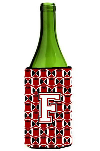 Letter F Football Cardinal and White Wine Bottle Beverage Insulator Hugger CJ1082-FLITERK by Caroline&#39;s Treasures