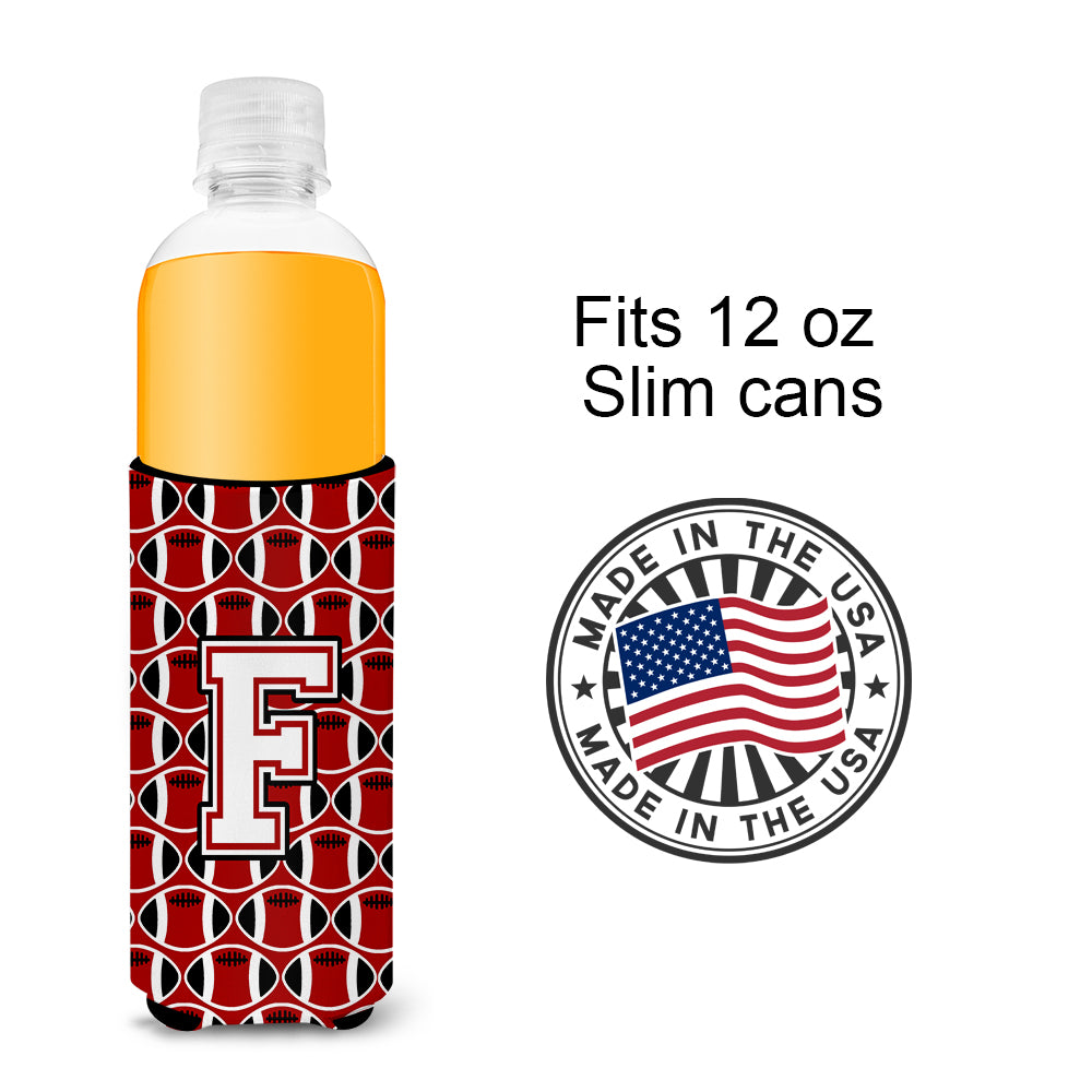 Letter F Football Cardinal and White Ultra Beverage Insulators for slim cans CJ1082-FMUK