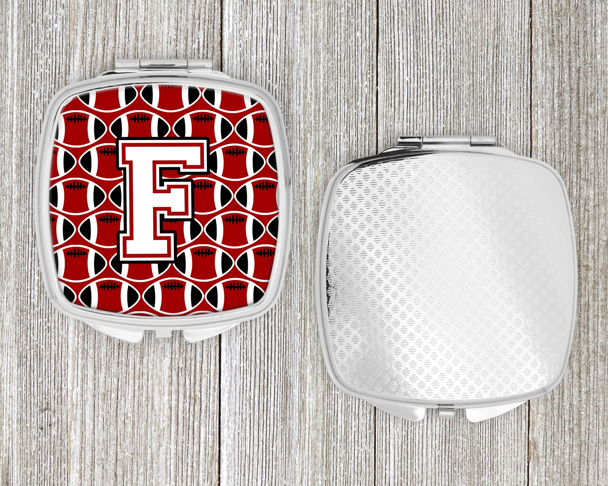 Letter F Football Cardinal and White Compact Mirror CJ1082-FSCM  the-store.com.