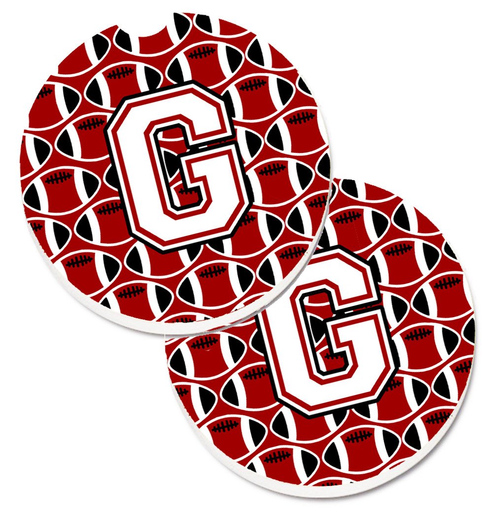 Letter G Football Cardinal and White Set of 2 Cup Holder Car Coasters CJ1082-GCARC by Caroline&#39;s Treasures