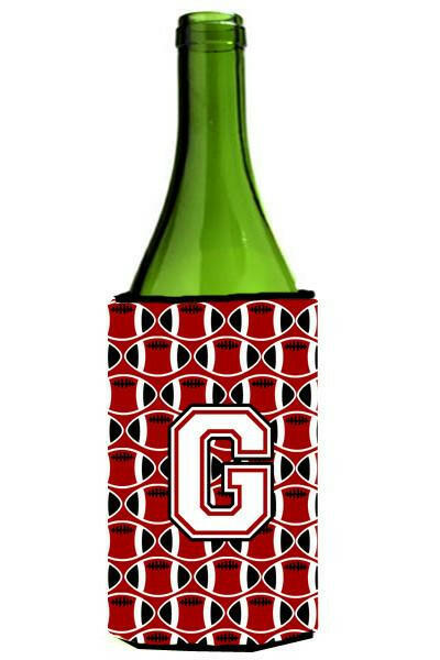Letter G Football Cardinal and White Wine Bottle Beverage Insulator Hugger CJ1082-GLITERK by Caroline's Treasures