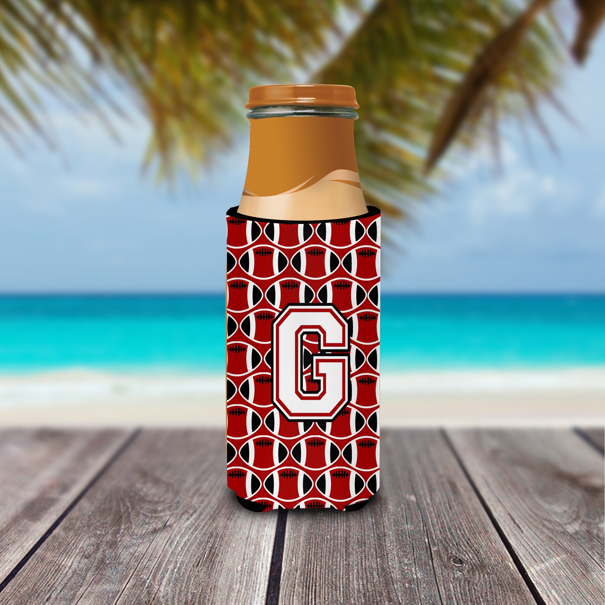 Letter G Football Cardinal and White Ultra Beverage Insulators for slim cans CJ1082-GMUK.