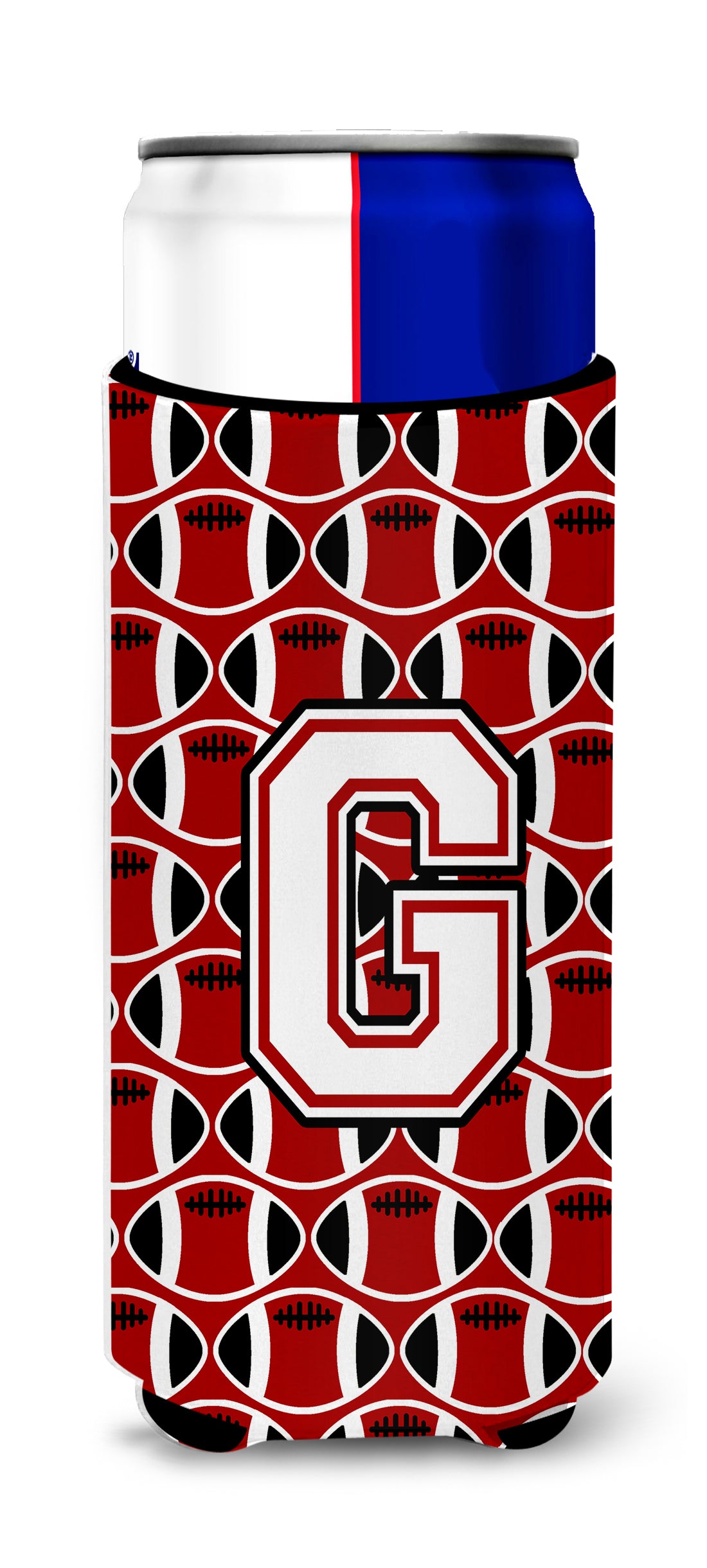 Letter G Football Cardinal and White Ultra Beverage Insulators for slim cans CJ1082-GMUK.