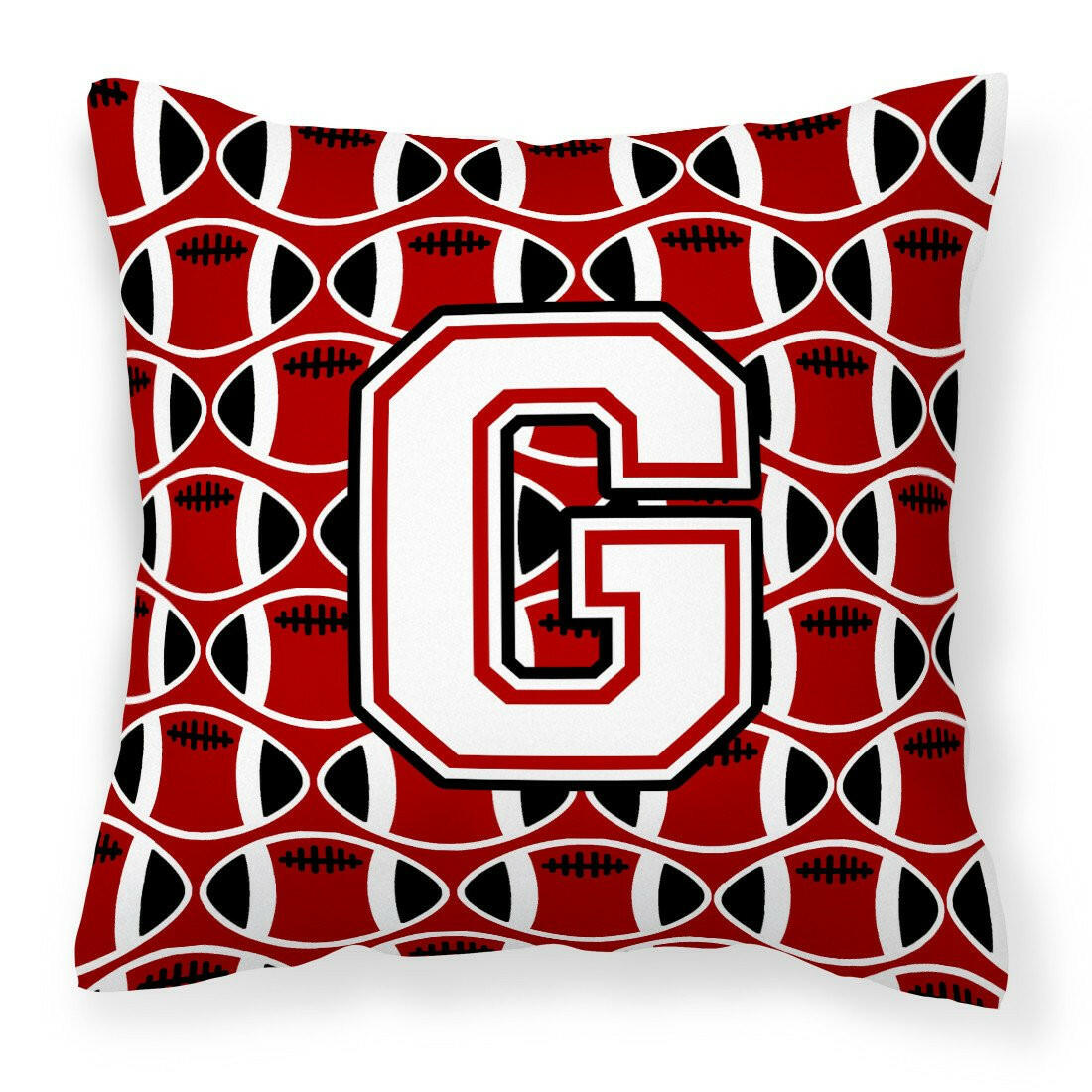 Letter G Football Cardinal and White Fabric Decorative Pillow CJ1082-GPW1414 by Caroline&#39;s Treasures