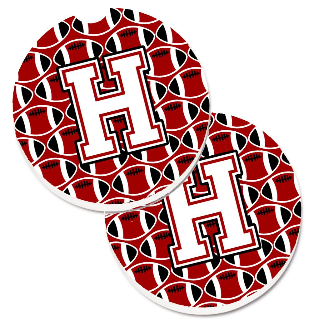 Letter H Football Cardinal and White Set of 2 Cup Holder Car Coasters CJ1082-HCARC by Caroline&#39;s Treasures