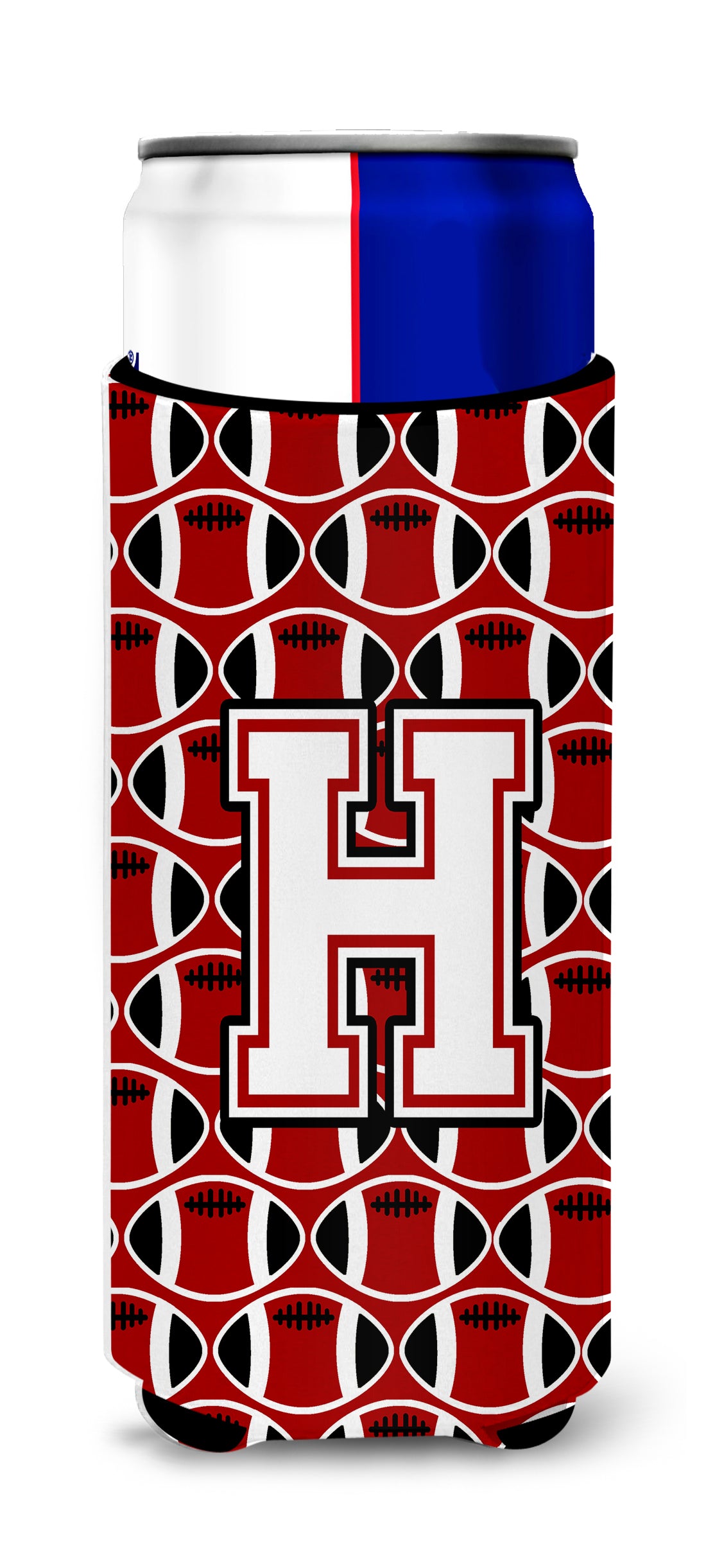 Letter H Football Cardinal and White Ultra Beverage Insulators for slim cans CJ1082-HMUK.