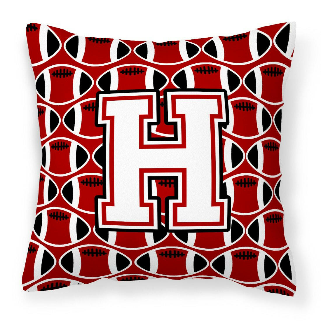 Letter H Football Cardinal and White Fabric Decorative Pillow CJ1082-HPW1414 by Caroline&#39;s Treasures