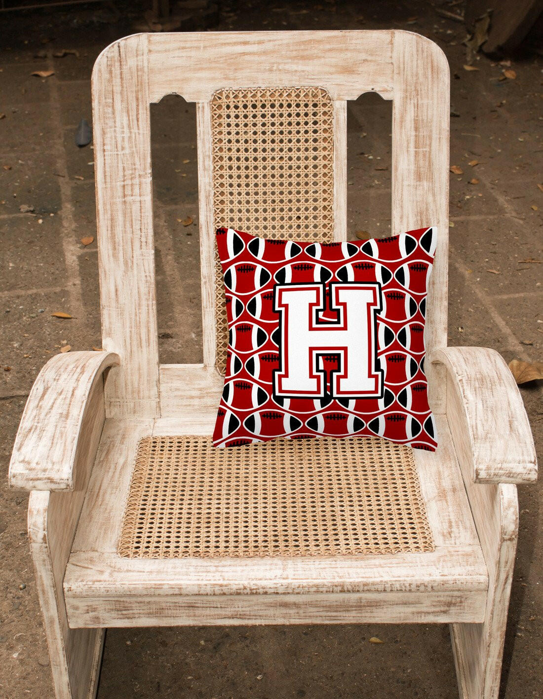 Letter H Football Cardinal and White Fabric Decorative Pillow CJ1082-HPW1414 by Caroline's Treasures