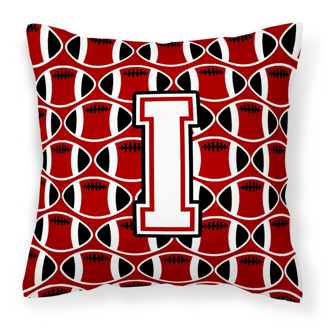 Letter I Football Cardinal and White Fabric Decorative Pillow CJ1082-IPW1414 by Caroline&#39;s Treasures