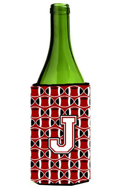 Letter J Football Cardinal and White Wine Bottle Beverage Insulator Hugger CJ1082-JLITERK by Caroline&#39;s Treasures