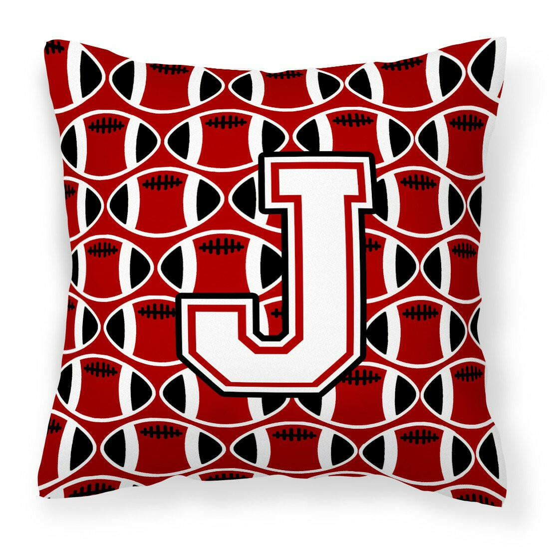 Letter J Football Cardinal and White Fabric Decorative Pillow CJ1082-JPW1414 by Caroline&#39;s Treasures