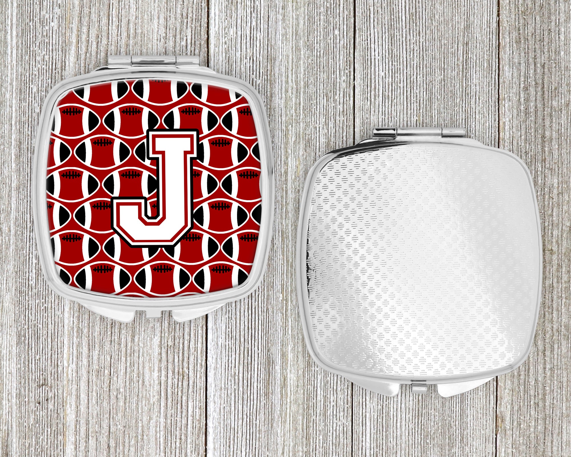 Letter J Football Cardinal and White Compact Mirror CJ1082-JSCM  the-store.com.