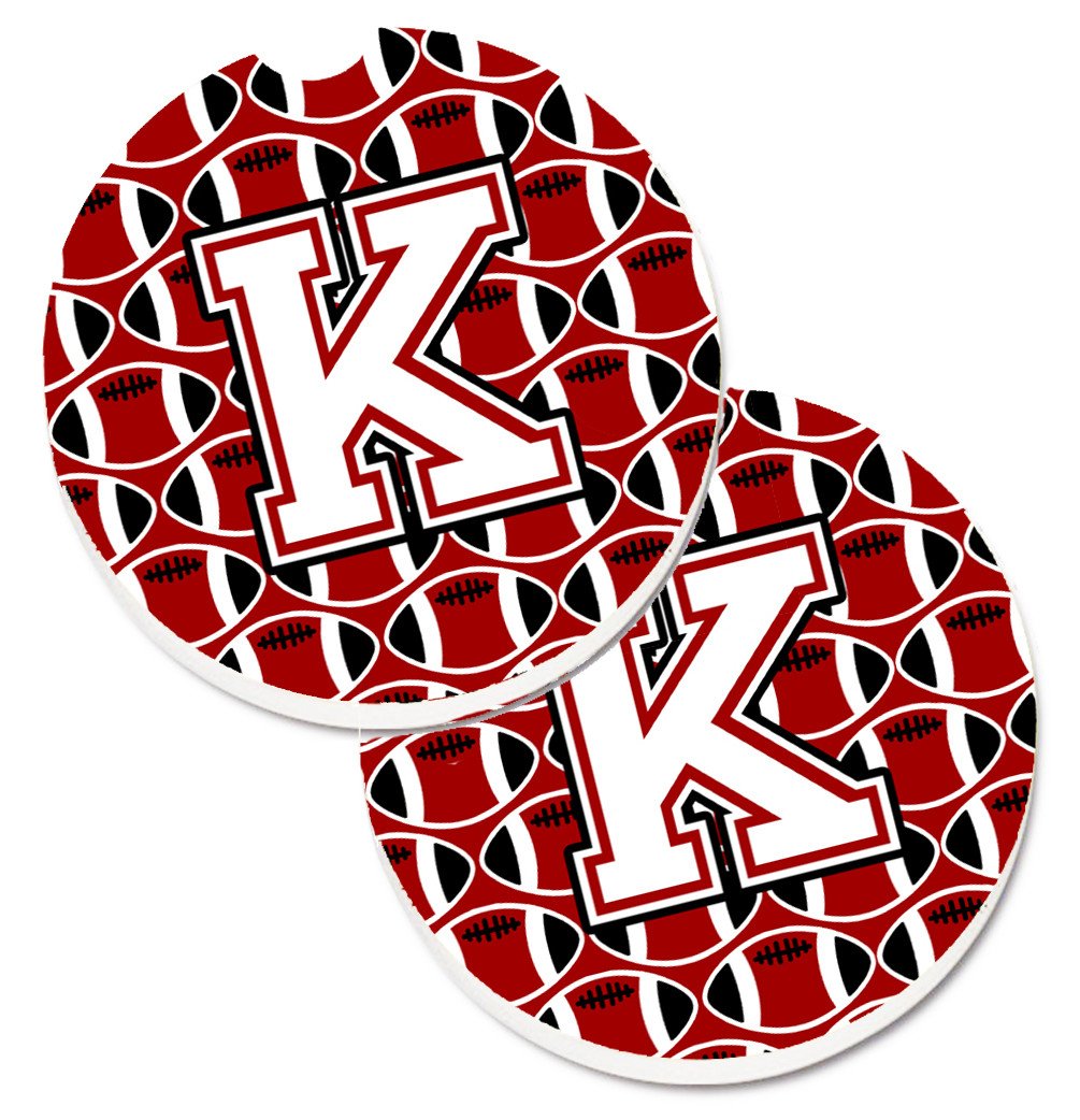 Letter K Football Cardinal and White Set of 2 Cup Holder Car Coasters CJ1082-KCARC by Caroline&#39;s Treasures