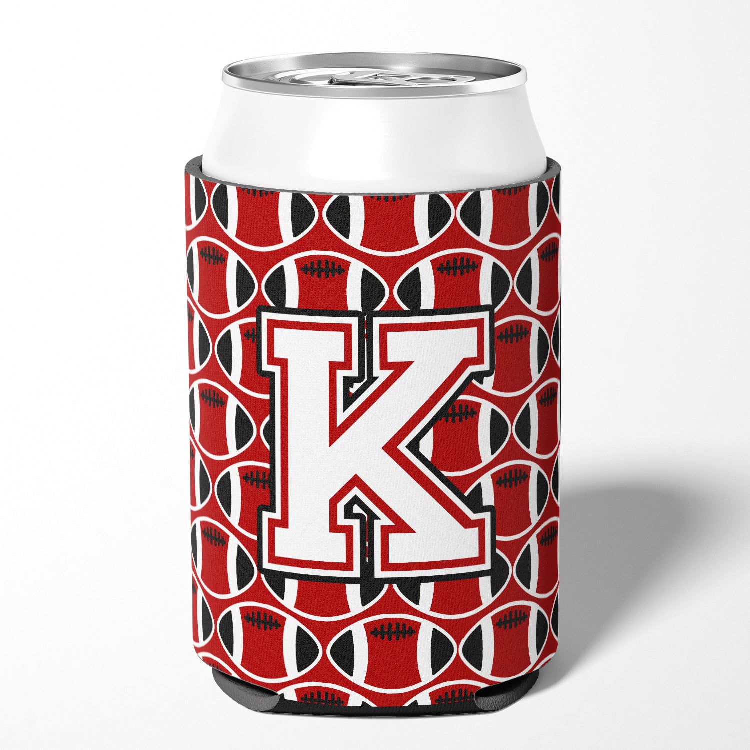 Letter K Football Cardinal and White Can or Bottle Hugger CJ1082-KCC