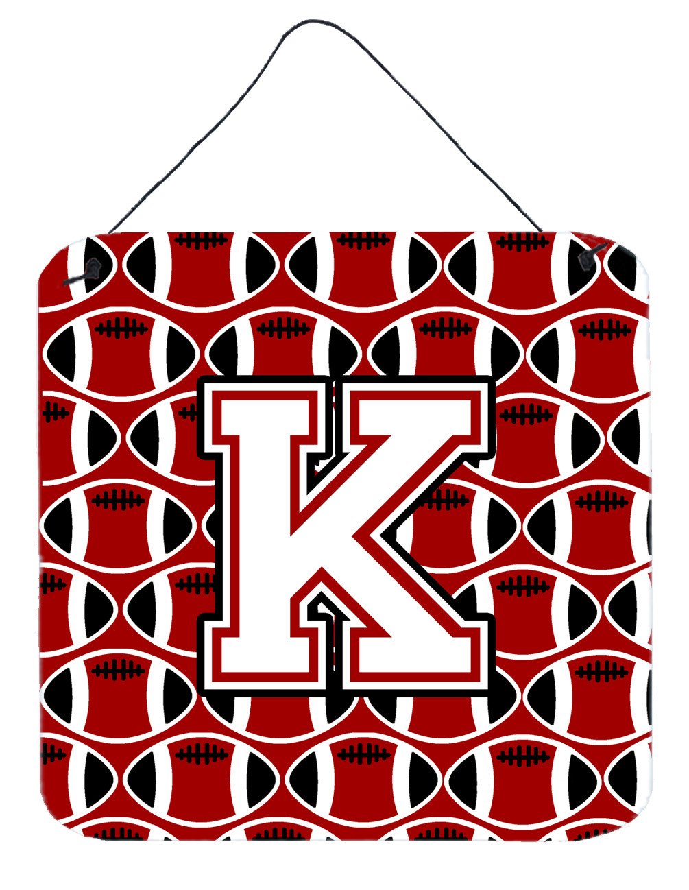 Letter K Football Cardinal and White Wall or Door Hanging Prints CJ1082-KDS66 by Caroline&#39;s Treasures