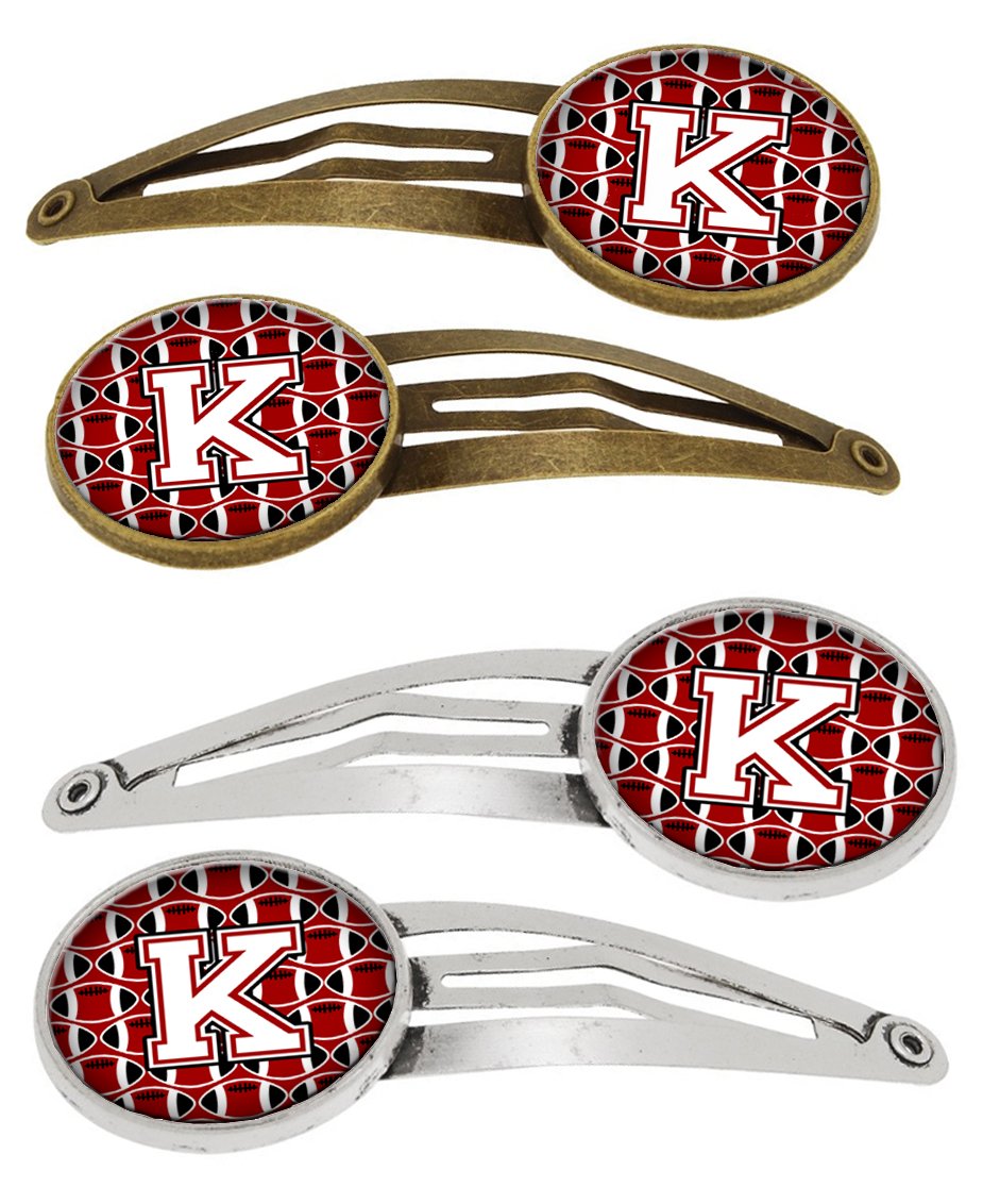 Letter K Football Cardinal and White Set of 4 Barrettes Hair Clips CJ1082-KHCS4 by Caroline&#39;s Treasures