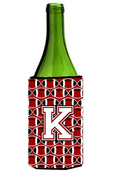 Letter K Football Cardinal and White Wine Bottle Beverage Insulator Hugger CJ1082-KLITERK by Caroline&#39;s Treasures