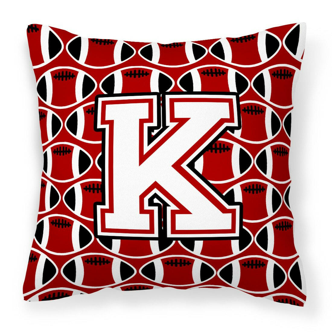 Letter K Football Cardinal and White Fabric Decorative Pillow CJ1082-KPW1414 by Caroline&#39;s Treasures