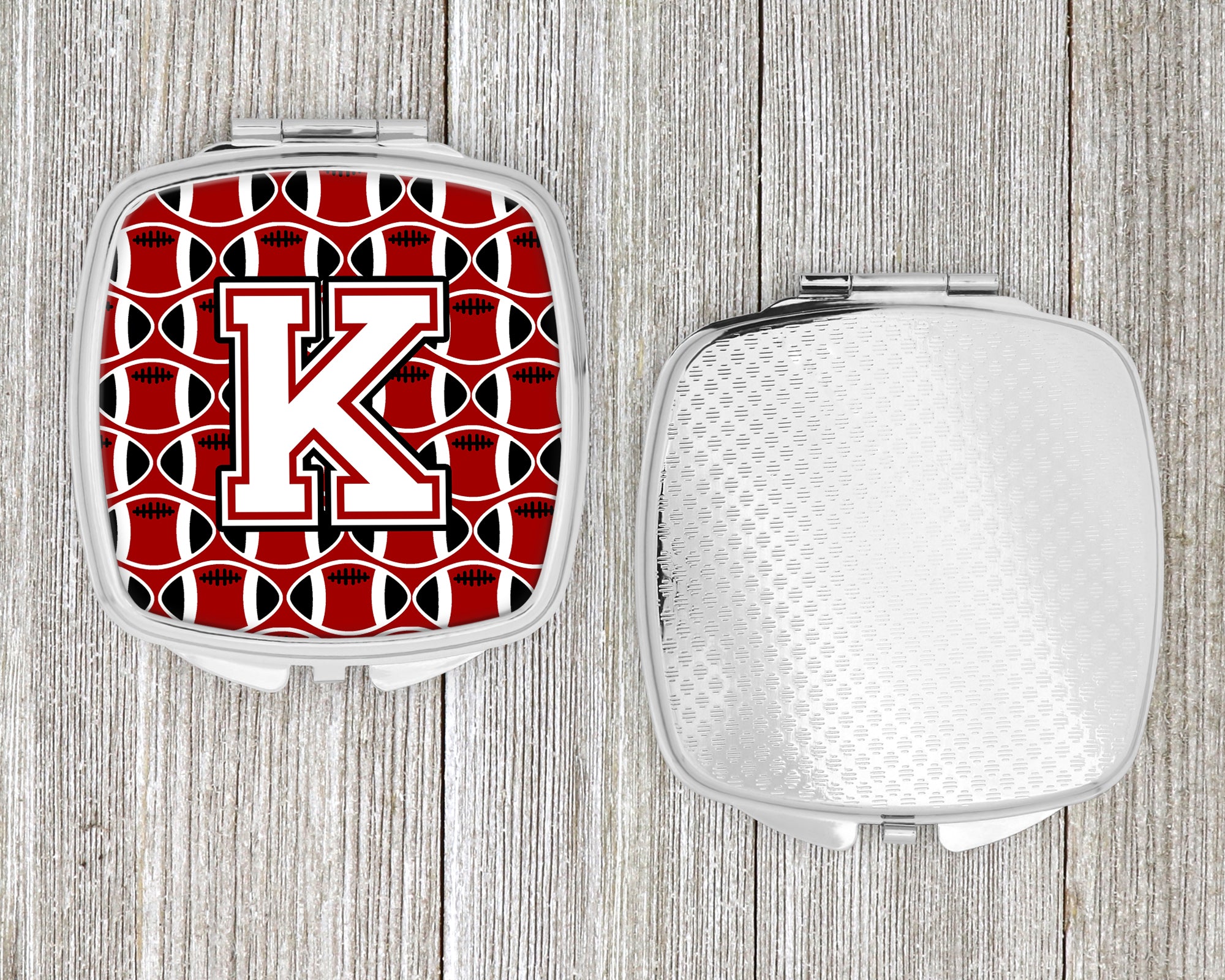 Letter K Football Cardinal and White Compact Mirror CJ1082-KSCM